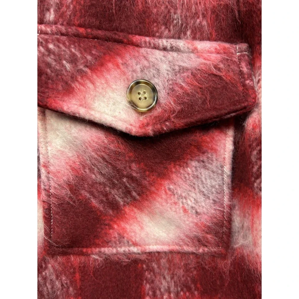 Time and Tru Jacket Womens Large Red White Plaid Button Up‎ Wool Blend Shacket